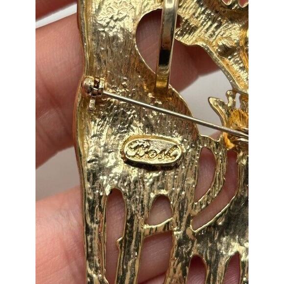 Vintage Gold Tone Black Brown Enamel Best Mother Giraffe Baby Calf Brooch Pin - Picture 9 of 13